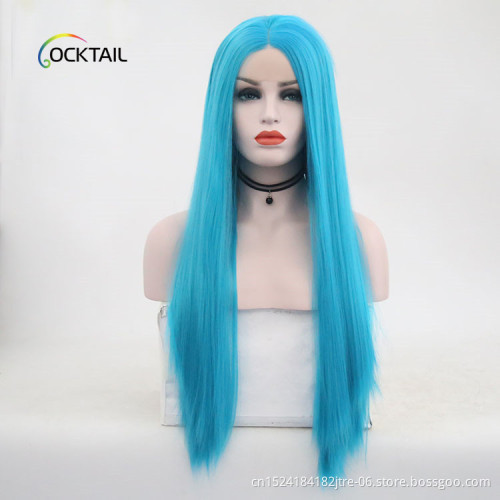 Customize available high temperature fiber green colour synthetic front lace wig